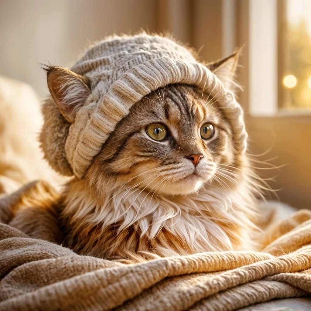 Cozy Feline in Nightcap