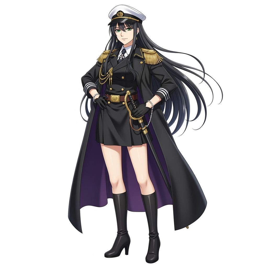 Anime Female Admiral with Sword in Navy Uniform