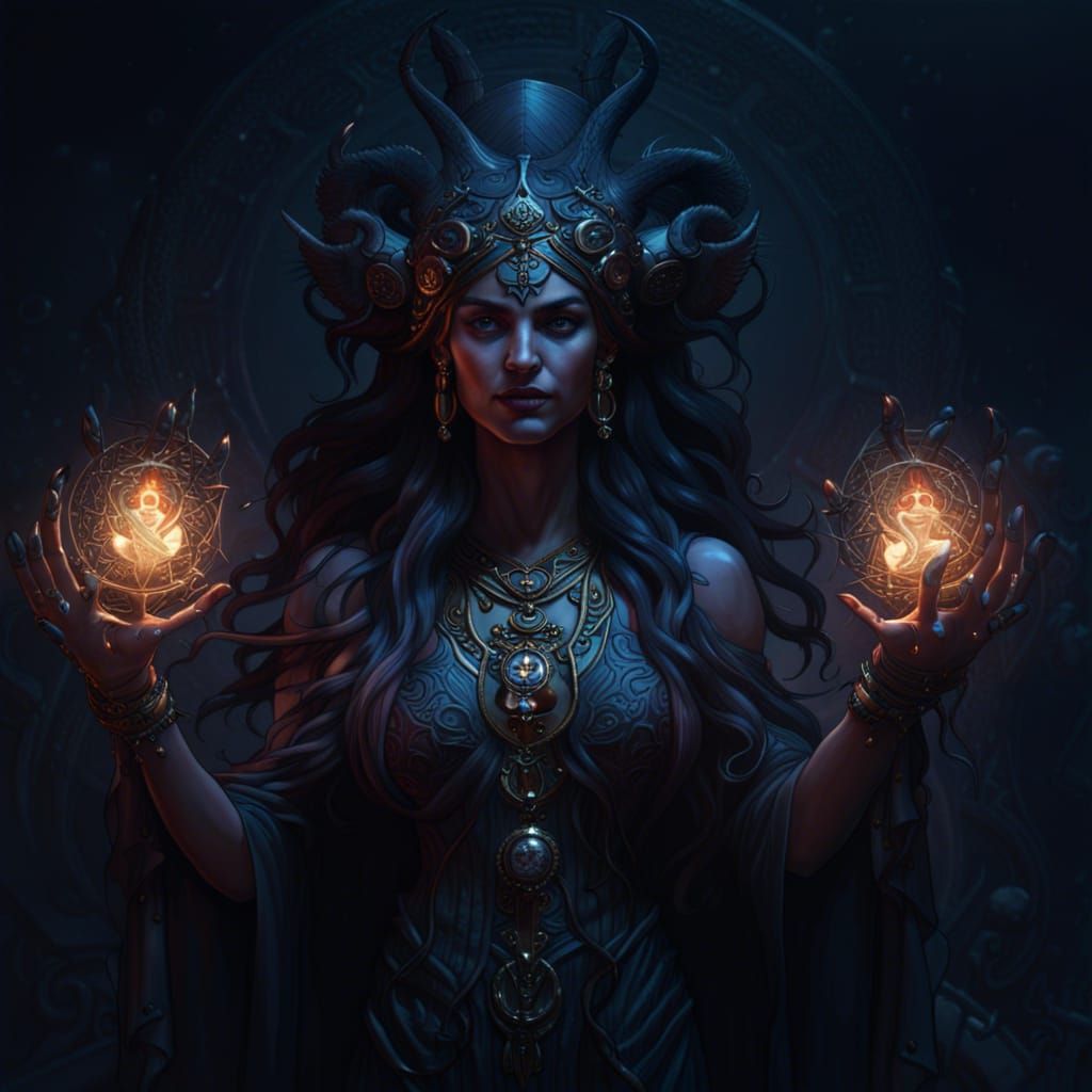Hecate, Goddess of Magic, in Dark Fantasy Art