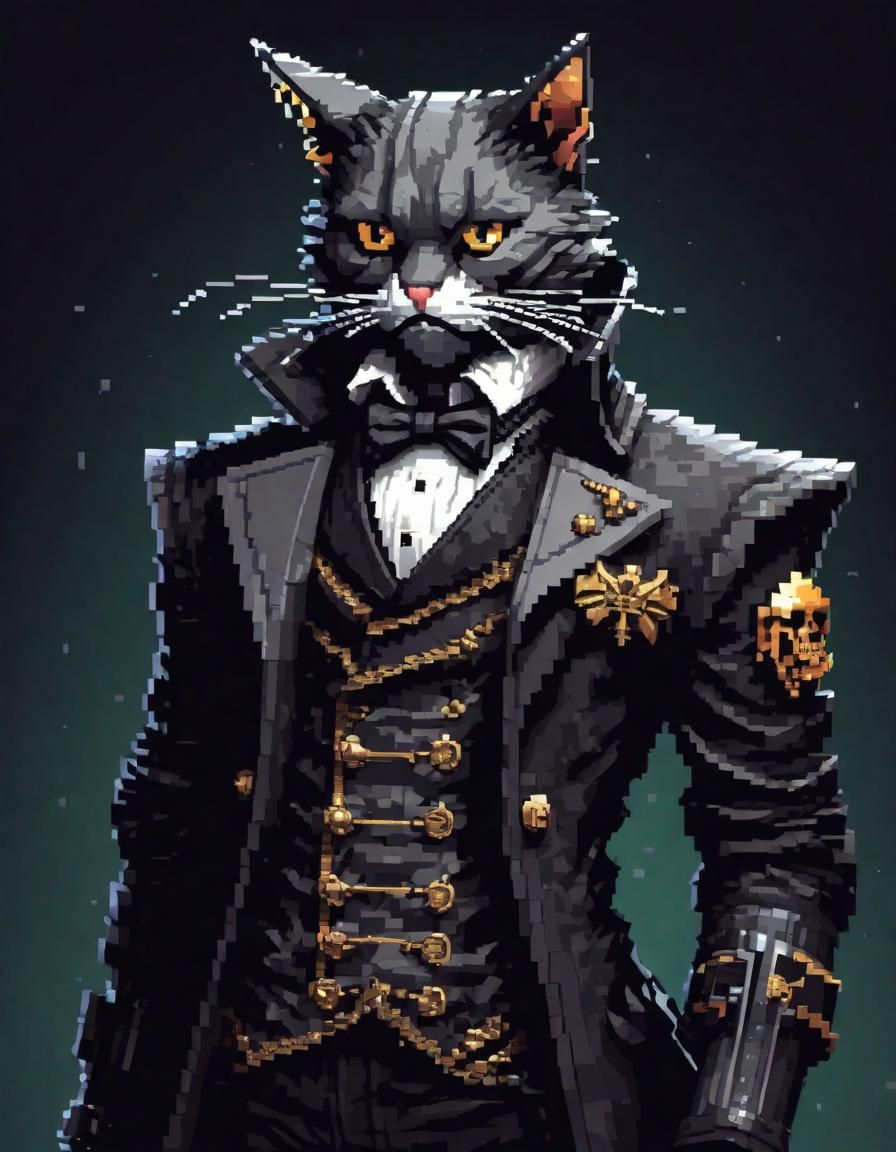 Gothic Punk Cat in Pixel Art Style