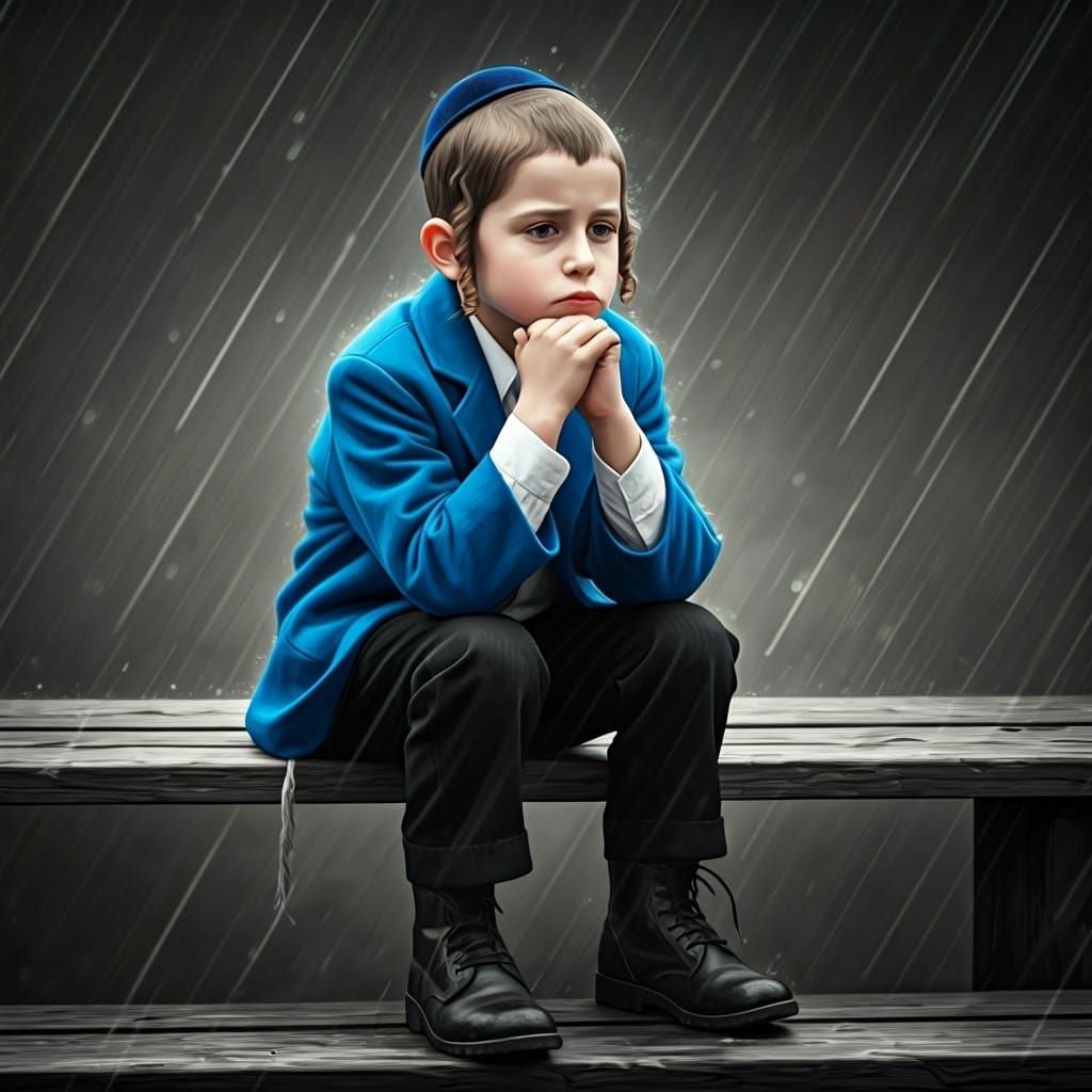 Young Hasidic Boy in Monochromatic Reflection