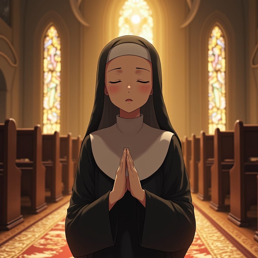 Baroque-Inspired Nun in Fervent Prayer