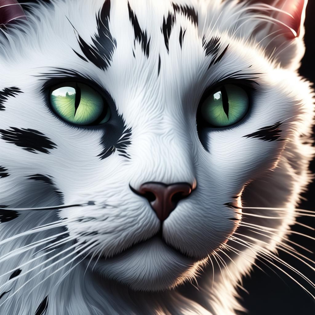 Detailed White Cat with Black Markings