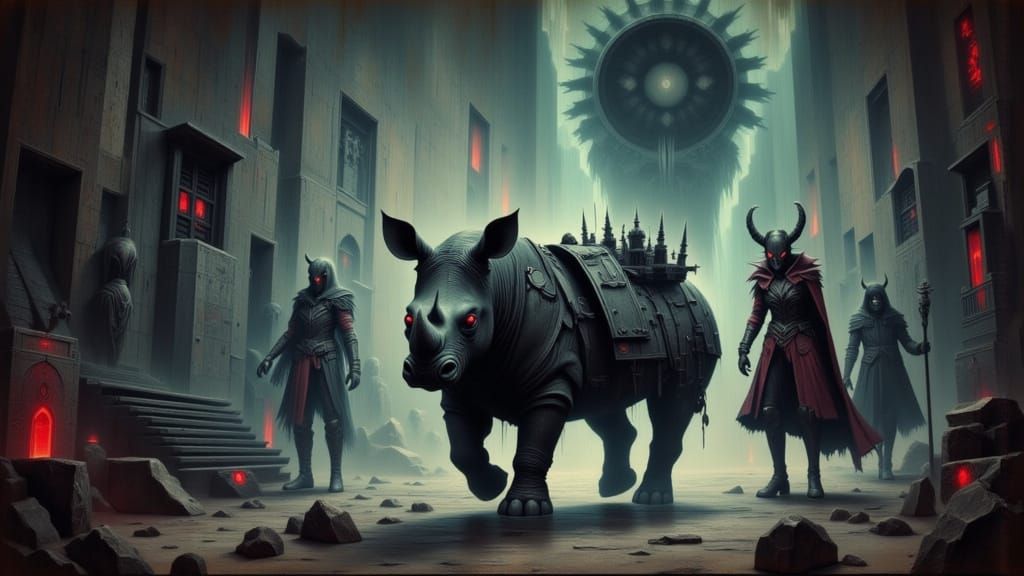 Electric Rhino in Haunted Castle Fantasy Art