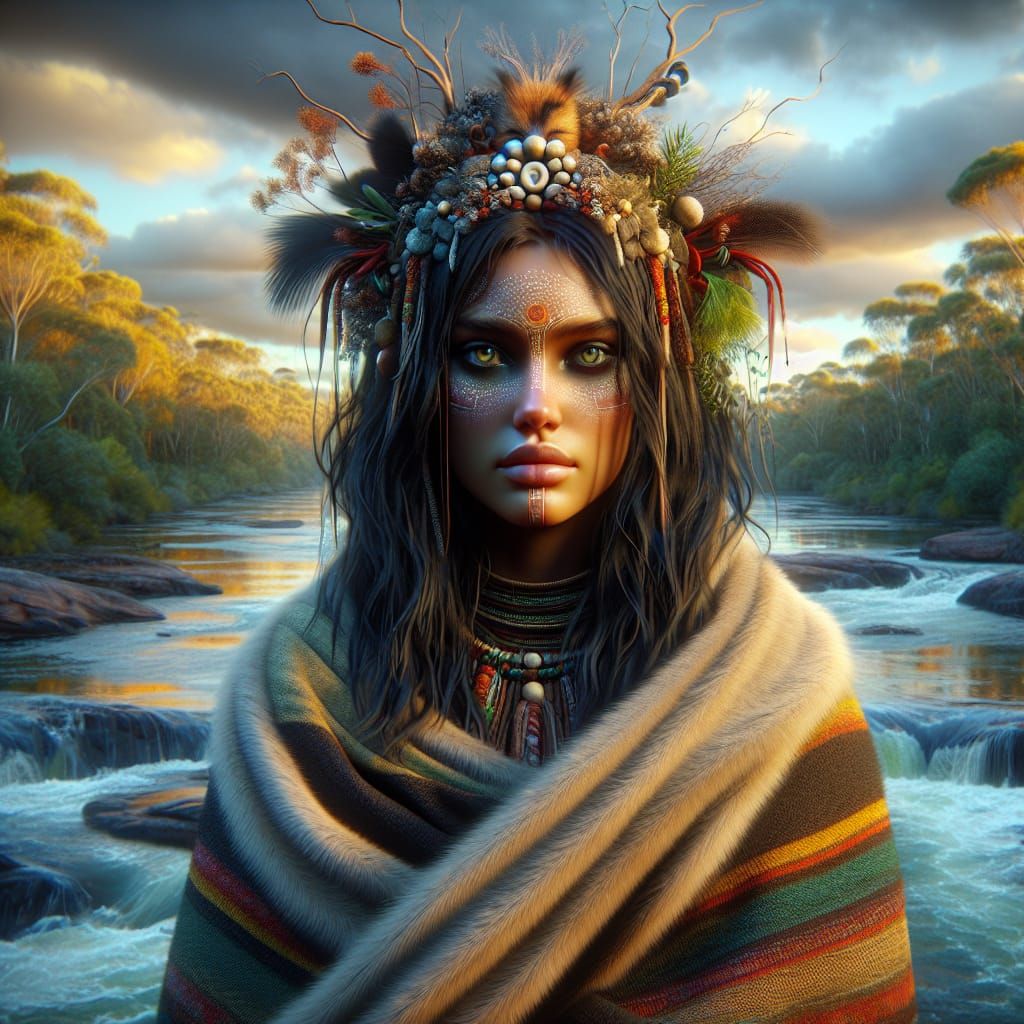 Birrangulu: River Goddess Portrait in Triadic Colors