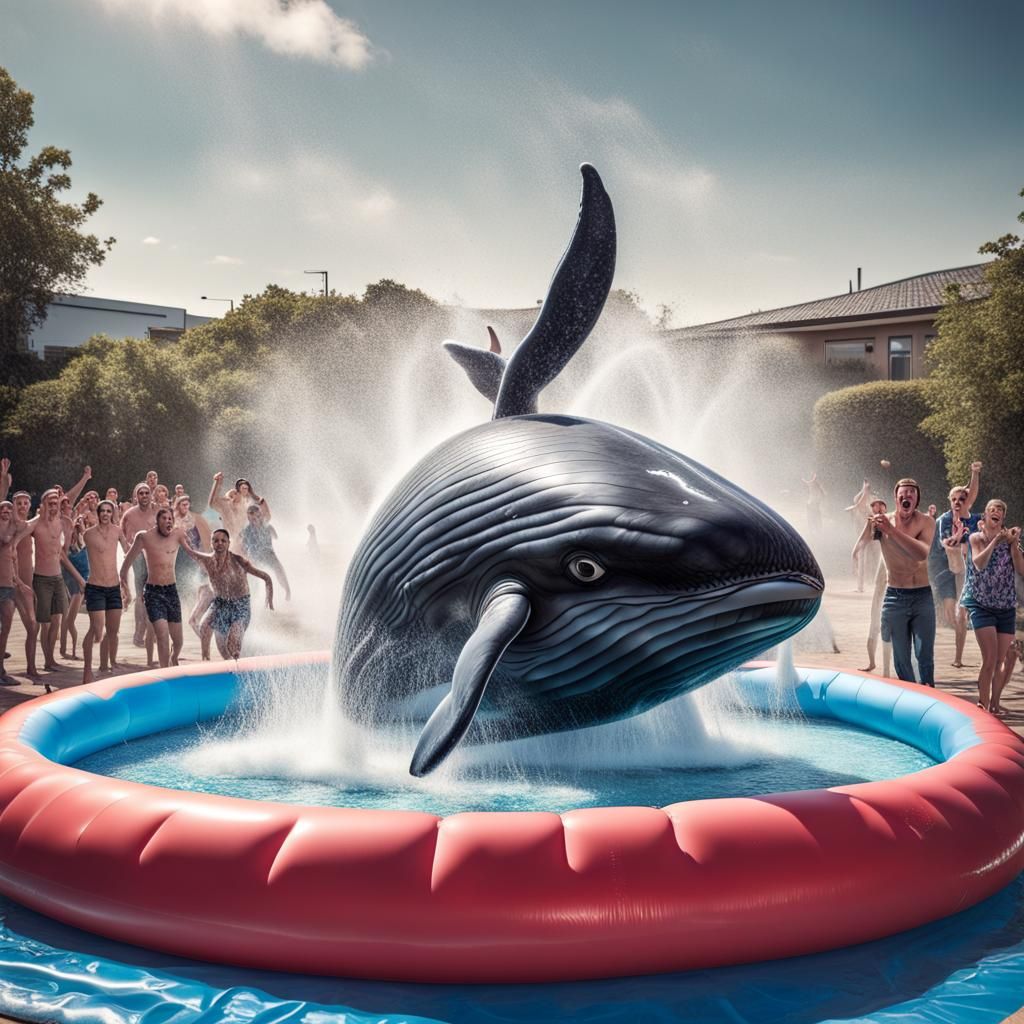 Whale Leaps From Pool: Hyperrealistic Celebration