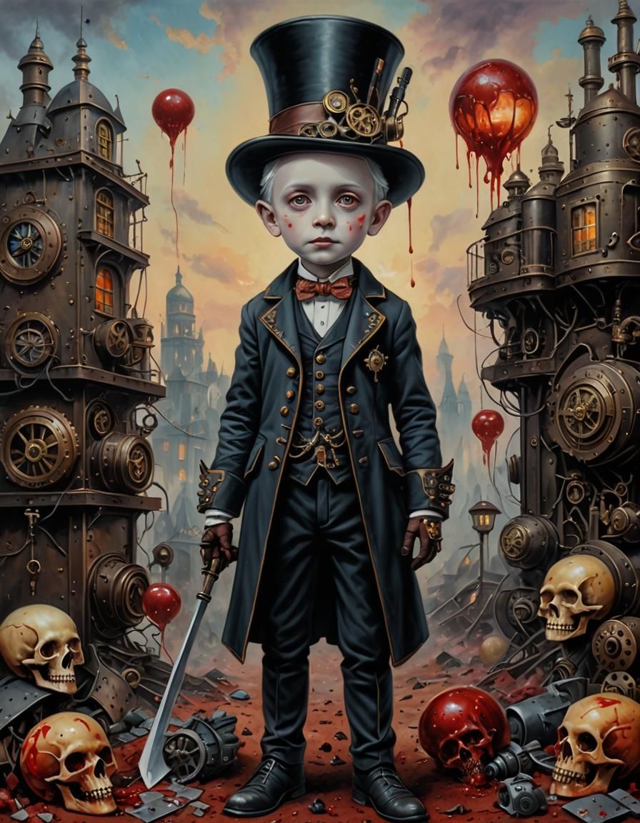 Creepy Gothic Orphan Boy in Steampunk Style