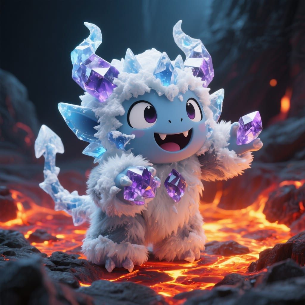 Chibi Ice Demon Made of Crystals and Fur