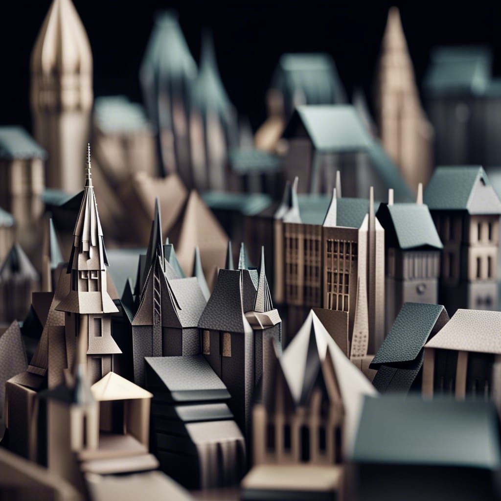 Origami Gothic City in Papercraft Style