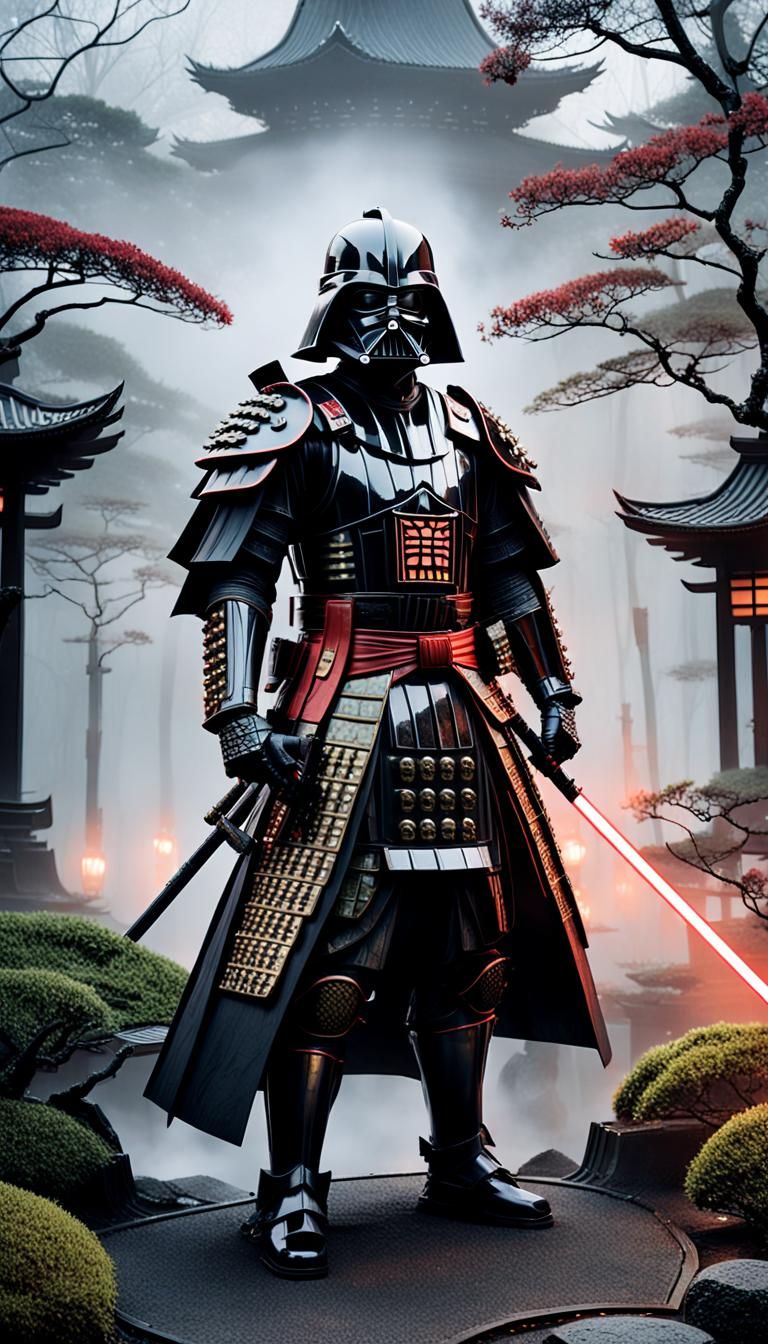 Darth Vader in Shogun Armor in Japanese Garden