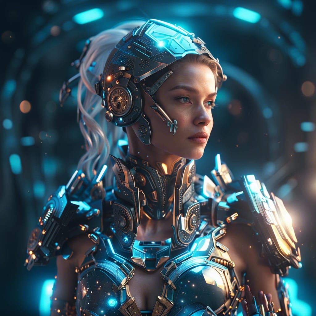 Cyberpunk Warrior in Neon Armor