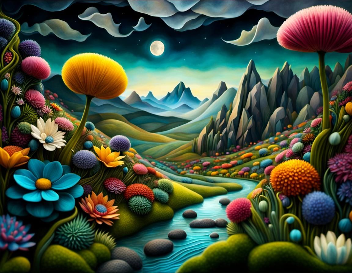 Surreal Flower Fantasy Landscape in Digital Art