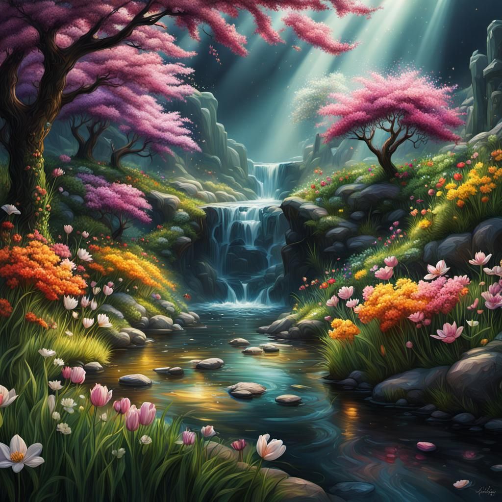Hyperrealistic Spring Glimpse in Splash Art Style