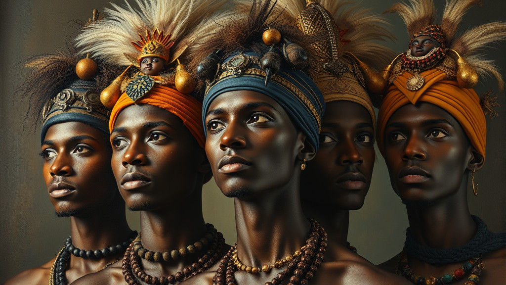 Whimsical Baroque Oil Painting of Nubian Models