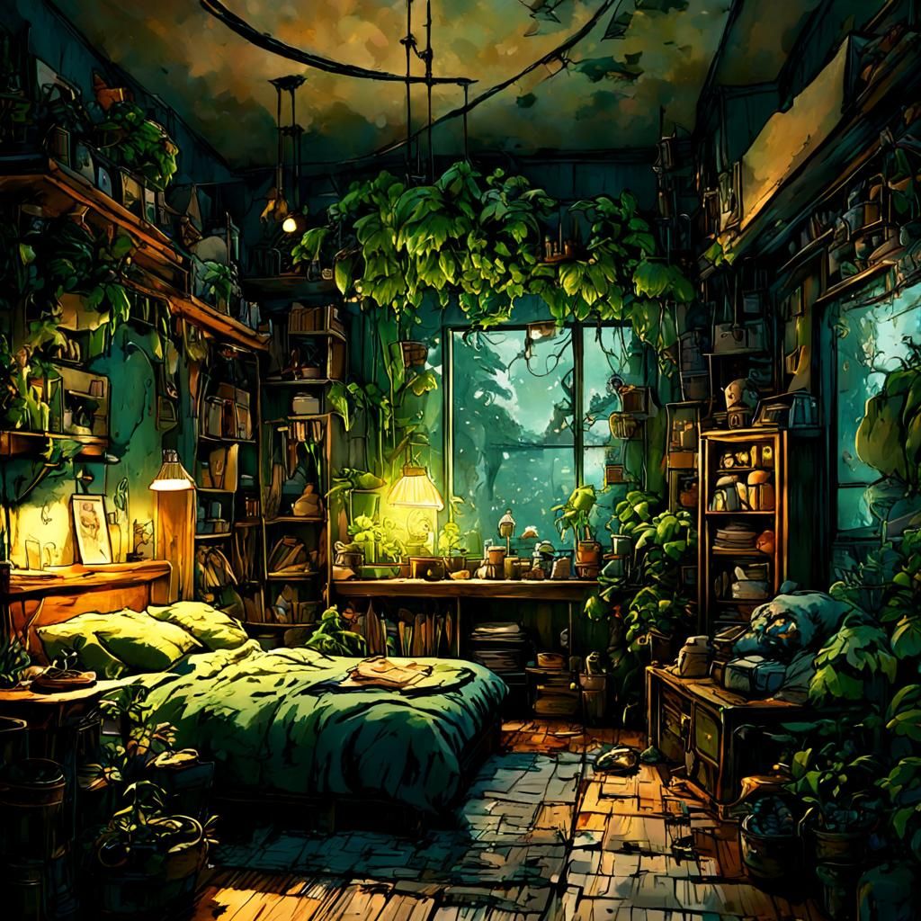 Cozy Beach Cabin Interior with Plants and Sunlight