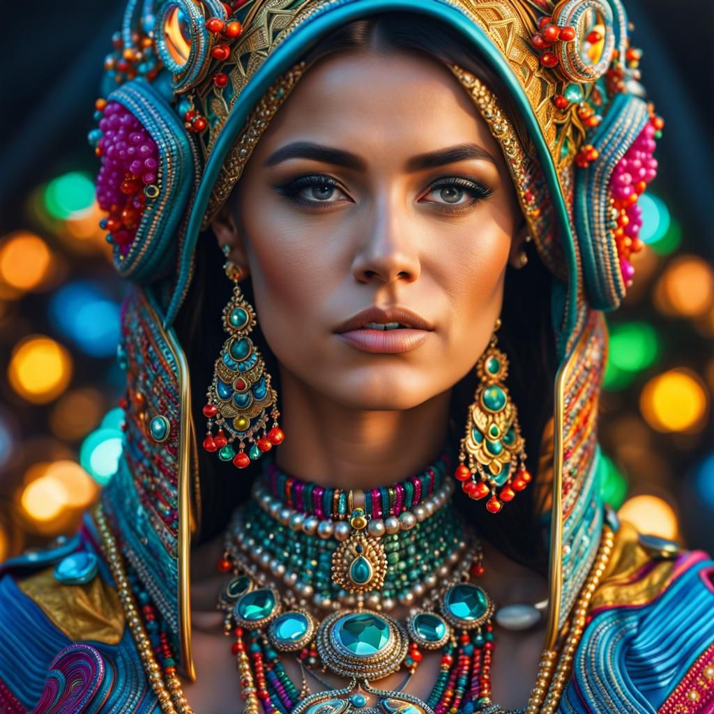 Hyperrealistic Portrait of Woman with Futuristic Jewelry