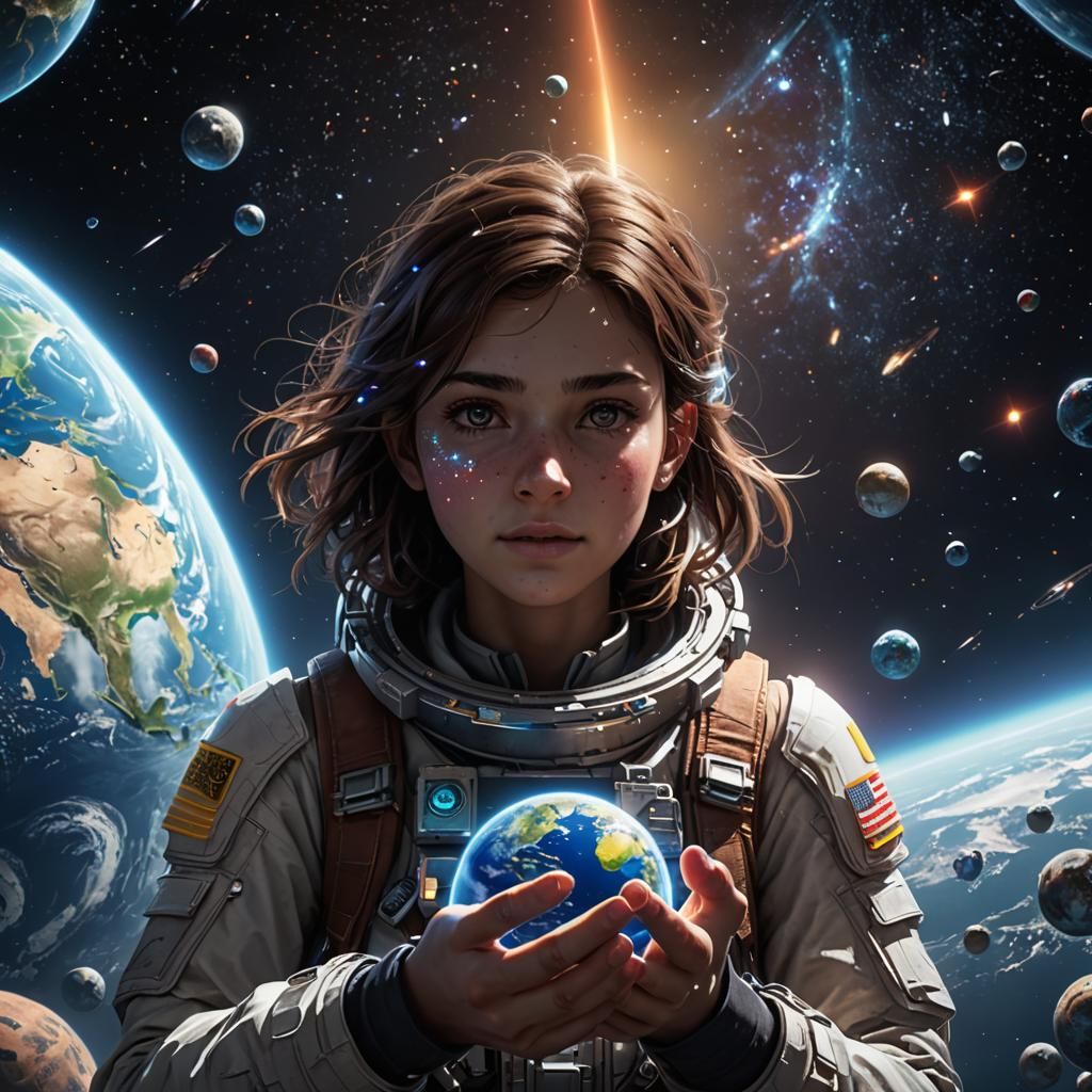 Girl with Earth in Space, 3D Game Art
