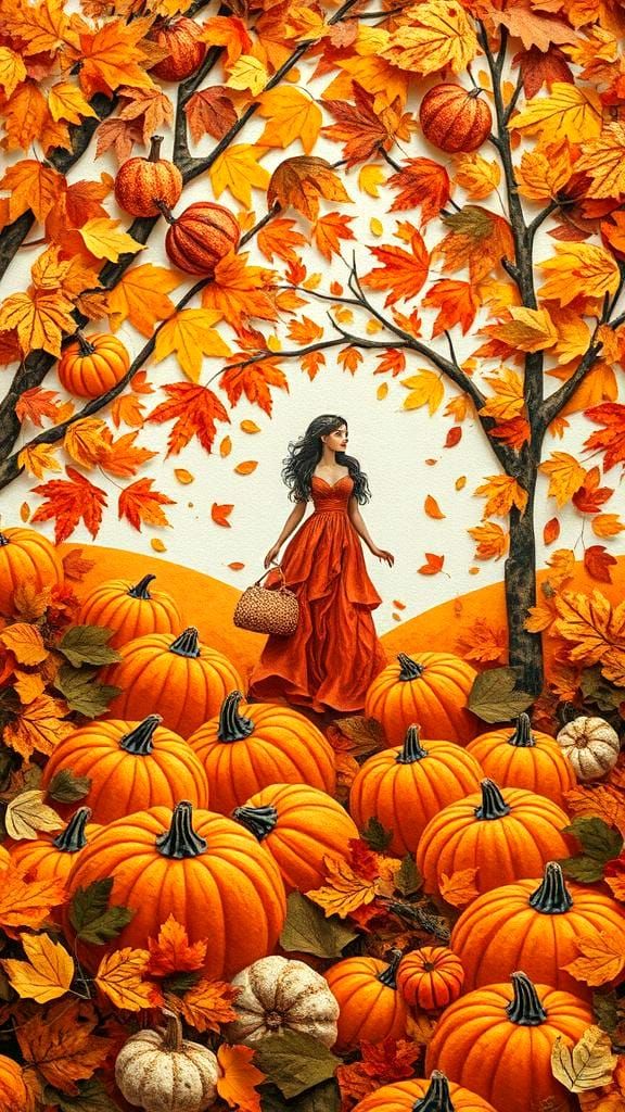 Mixed media and cut paper forming a cozy autumn landscape