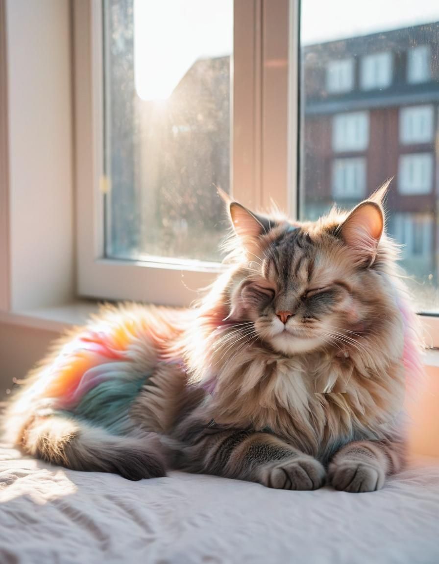Fluffy Cat Napping in Sunlight, Fine Art Photography
