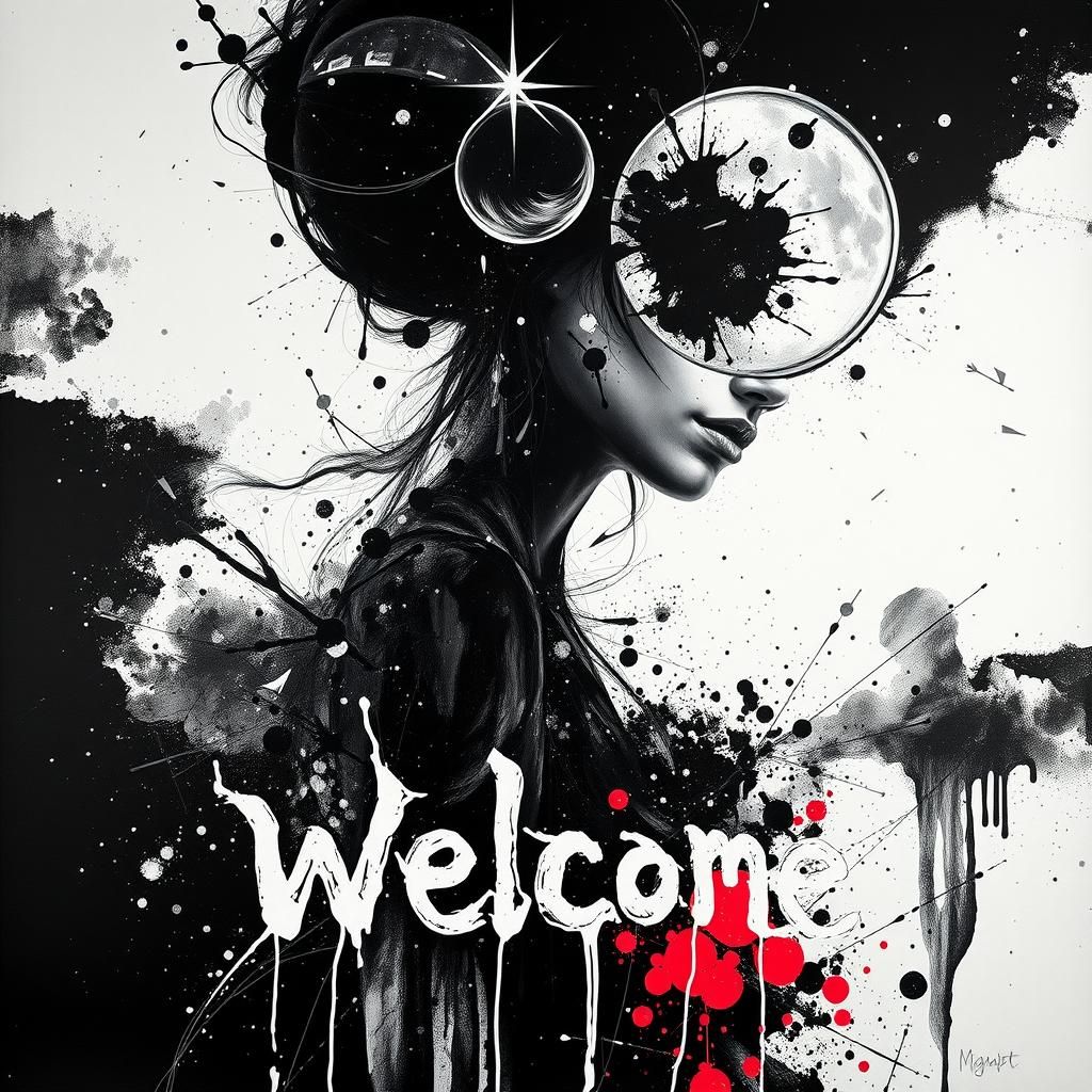 Monochrome Girl Portrait with Phosphorescent Accents