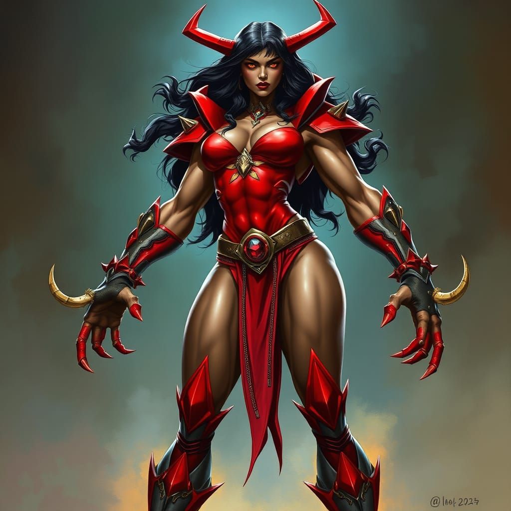 Muscular Four-Armed Shokan Warrior in Fantasy Art Style