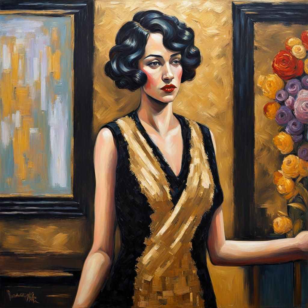 Art Deco Living Room with Jazz Era Woman