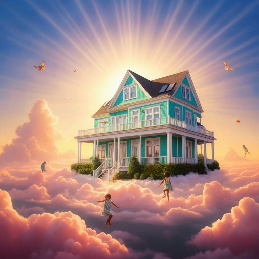 Surreal Fantasy Beach House Soars on Pastel Clouds in Vibran...