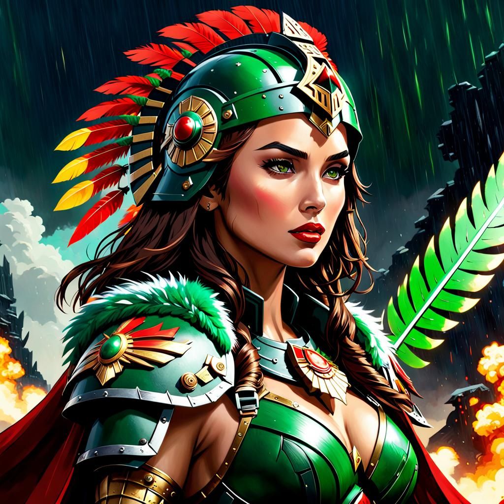 Female Space Marine with Aztec Headdress in Anime Style
