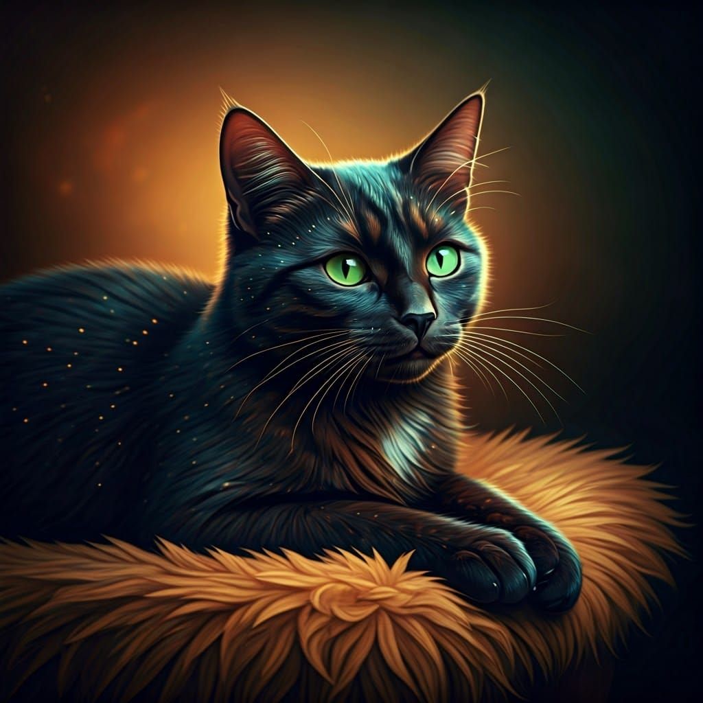 Mystical Black Cat in Dark Digital Art Style