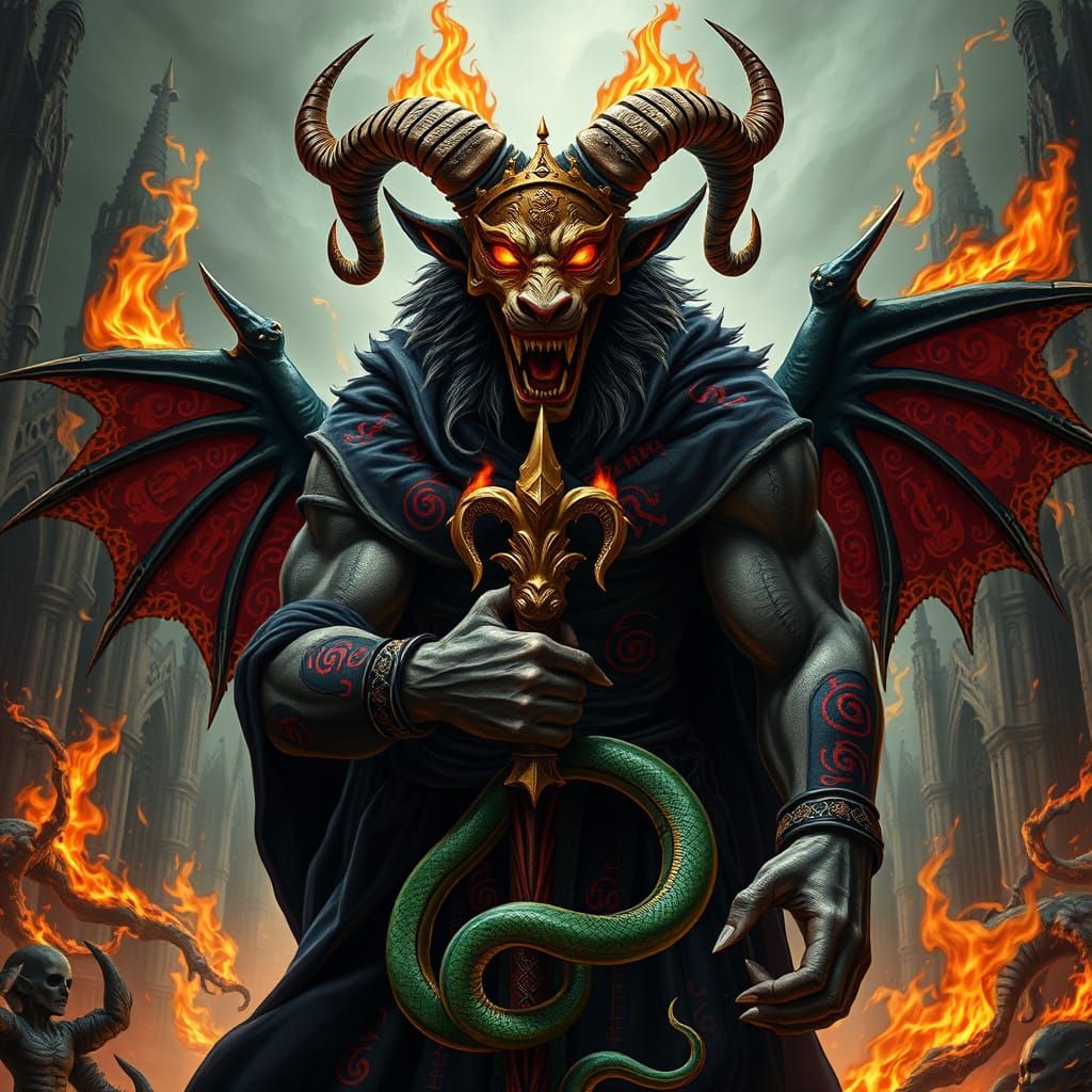 Demonic Warrior in Velvet Robes, with Lion's Physique and Ra...