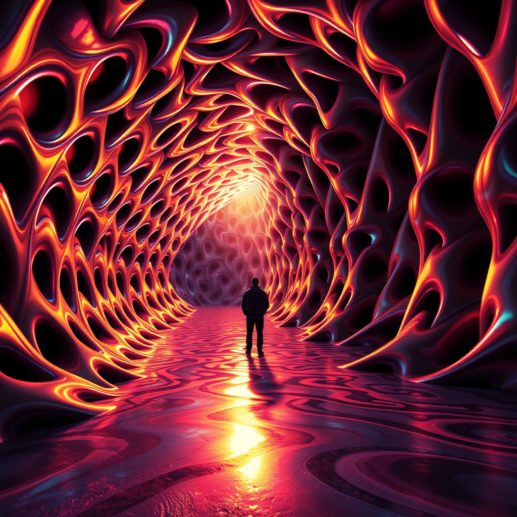 Surreal Figure in Iridescent Op Art Reality