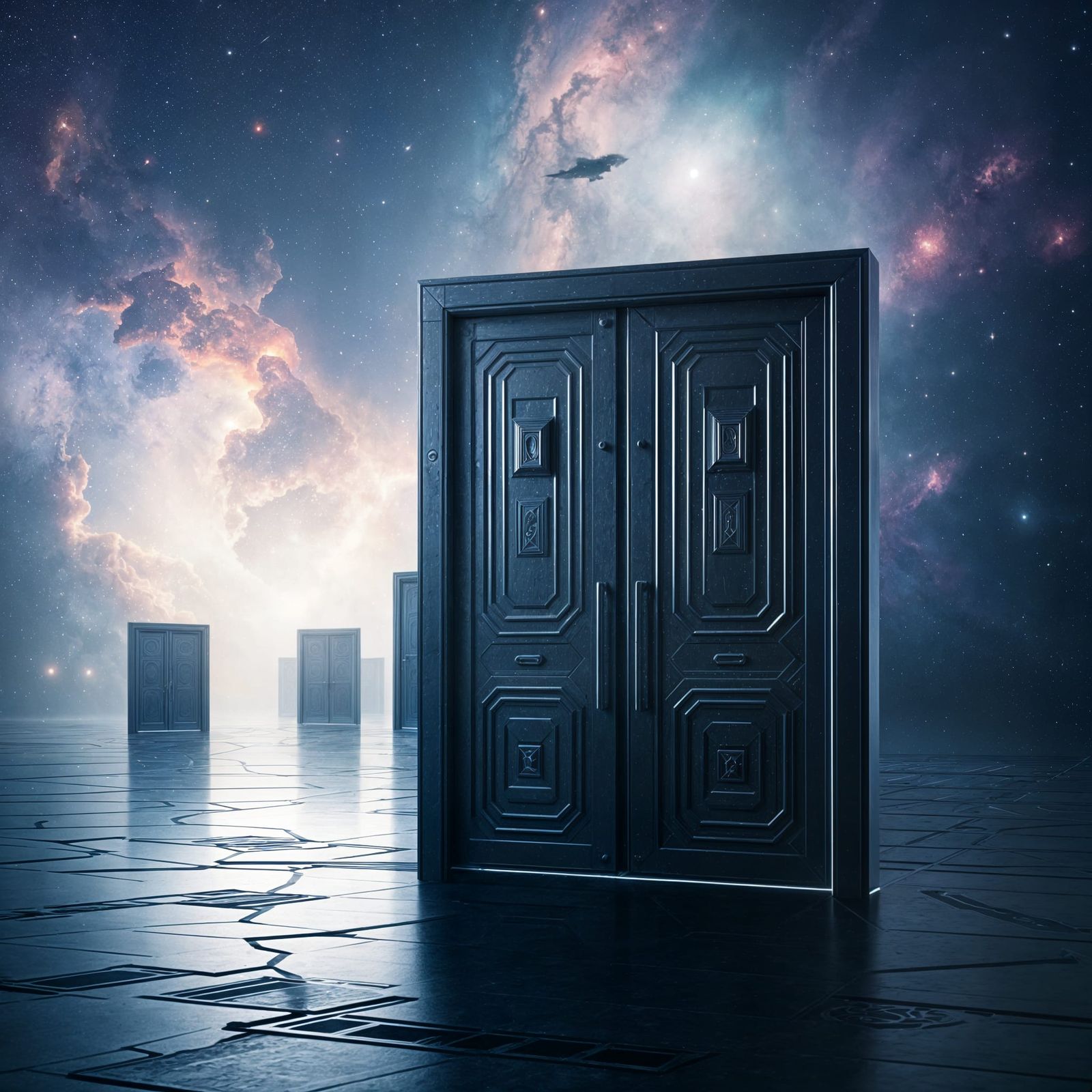 Futuristic Doors in Nebulous Space Expanse