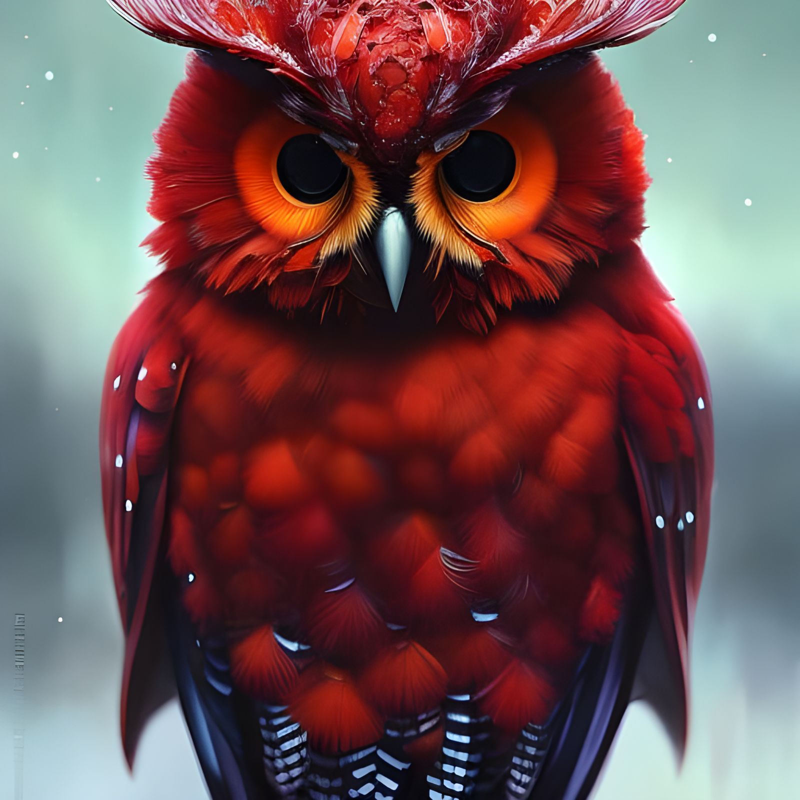 Red Iron Owl Portrait in Liquid Gouache Style
