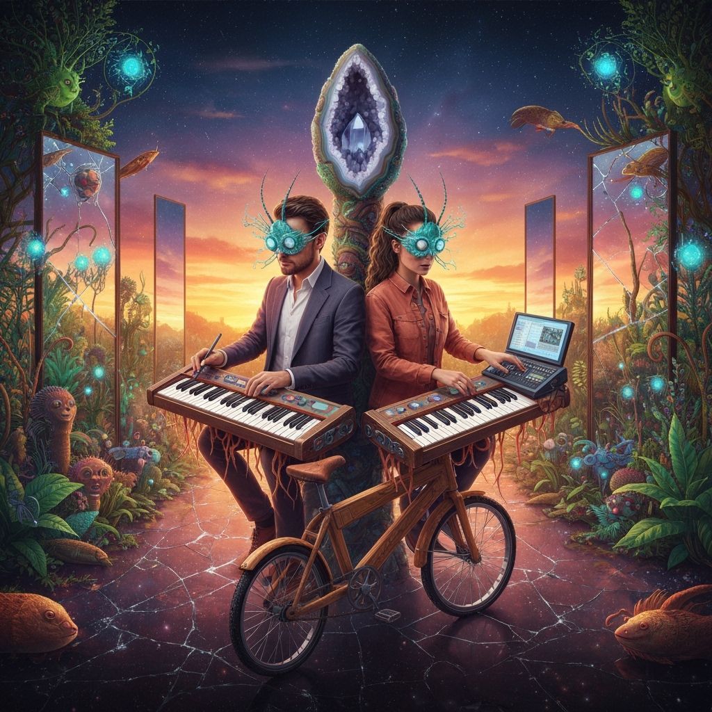 Surreal Cosmic Voyage: Insectoid Masks and Mycelium Dreams