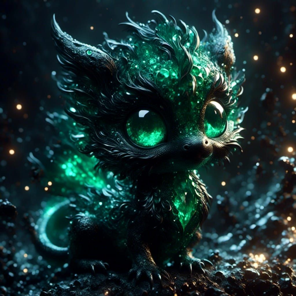 Adorable Emerald Chibi Dragon with Sparkling Eyes