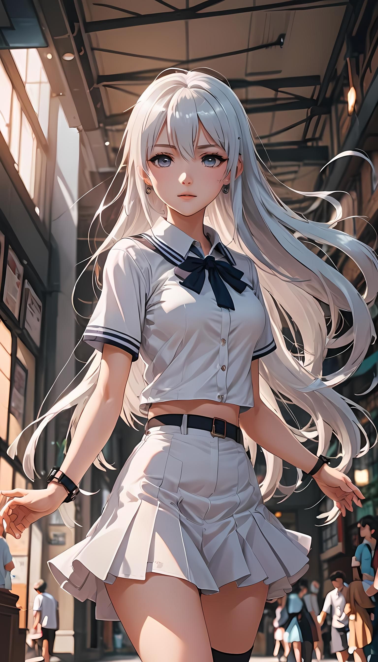 Anime Schoolgirl with White Hair, Cel-Shaded Manga Scan