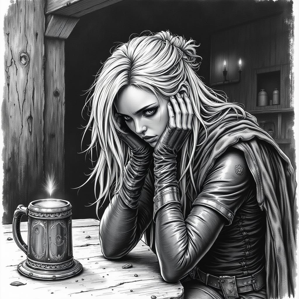 Norse Goddess in a Moody Tavern Scene
