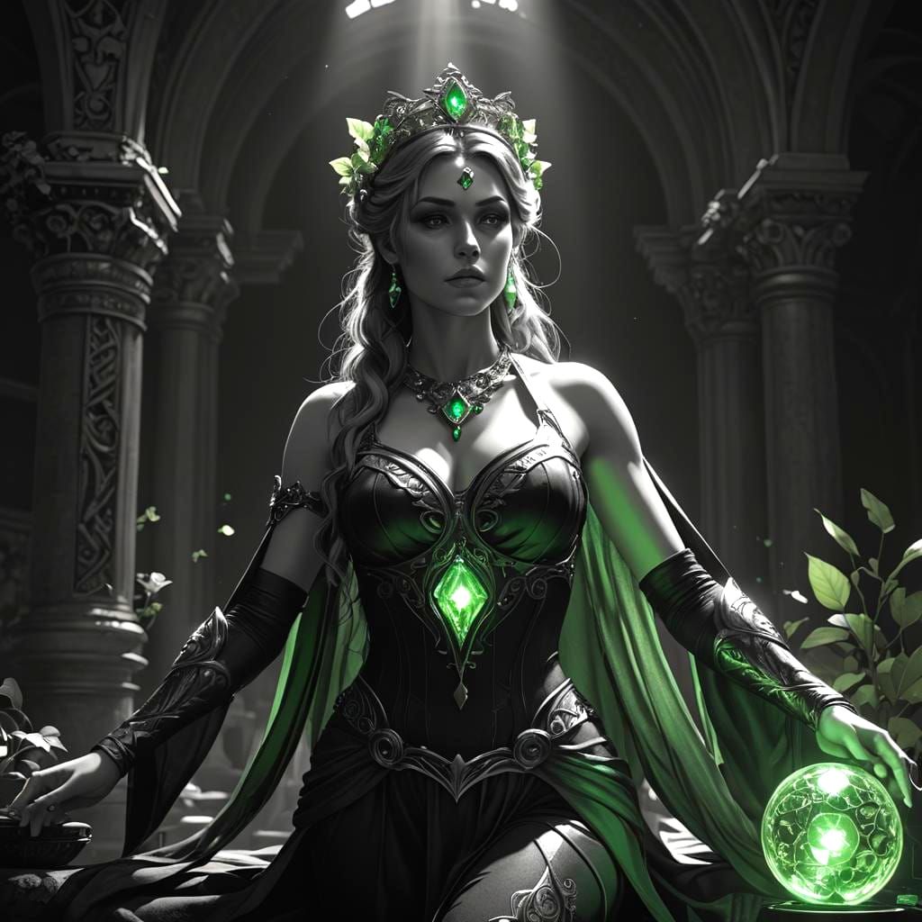 Monochrome Enchantress in Hyperdetailed Digital Art