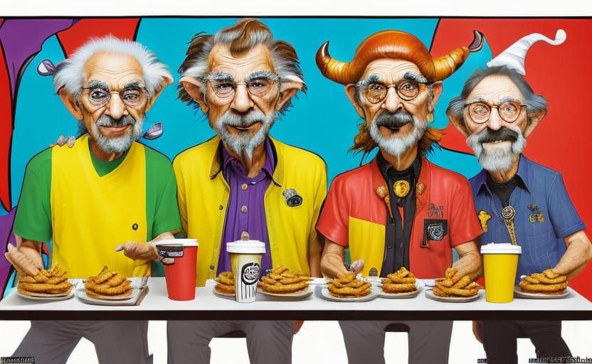 Generative Art of Three Older Men in a Fast Food Restaurant
