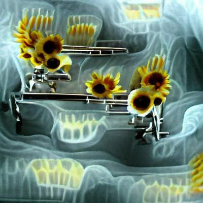 Surreal Retro Dental X-Ray Piano Sunflower Composition
