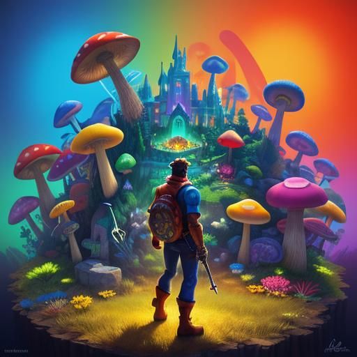 Mario in Vibrant Pixar-Style Mushroom Kingdom