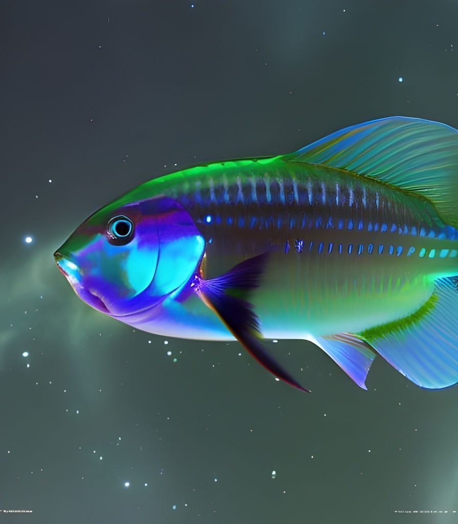 Iridescent Fish in Murky Water, Rococo Fantasy Art