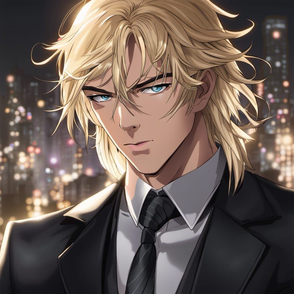 Anime Man with Blonde Hair and Grey Eyes