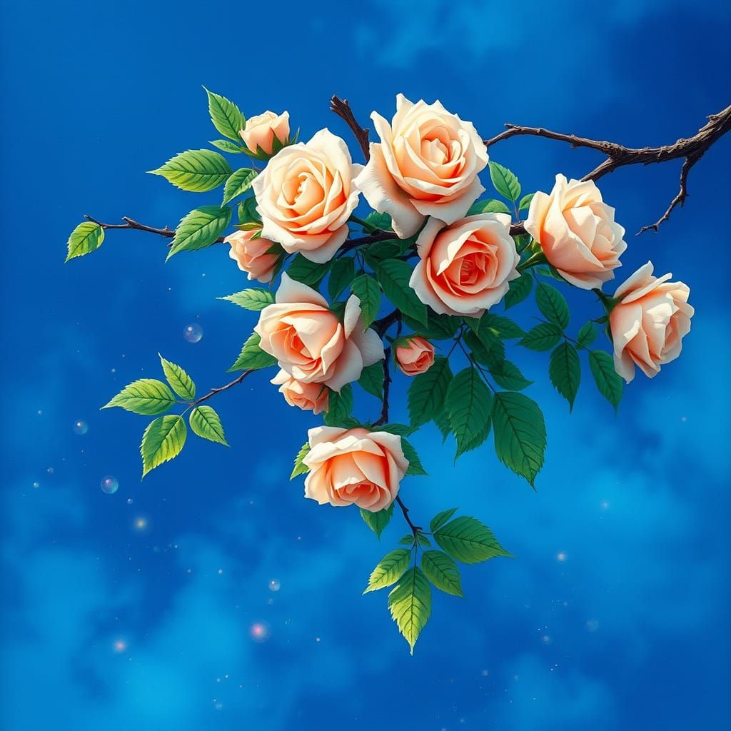 Surreal Rose Branch in Ethereal Dreamlike Haze