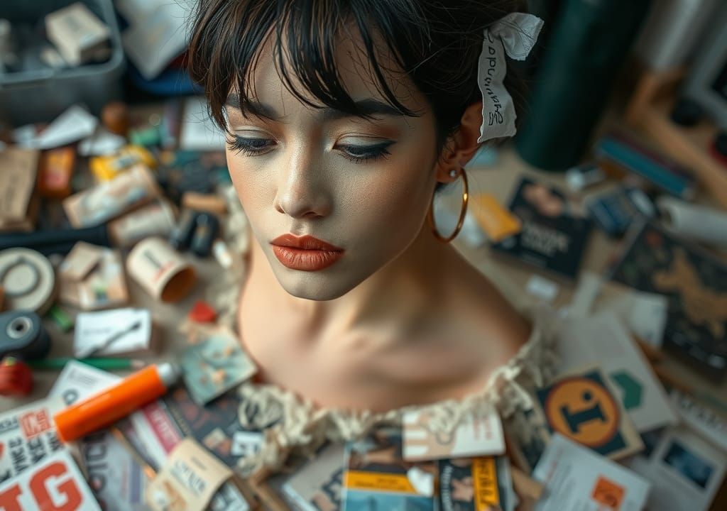 Fashion Model Collage with Tactile, Layered Textures