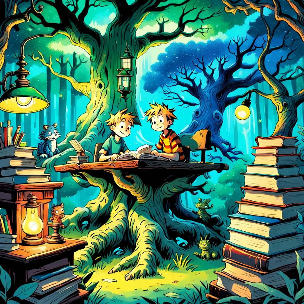 Calvin and Hobbes at Magical Desk, Manga Comic Strip