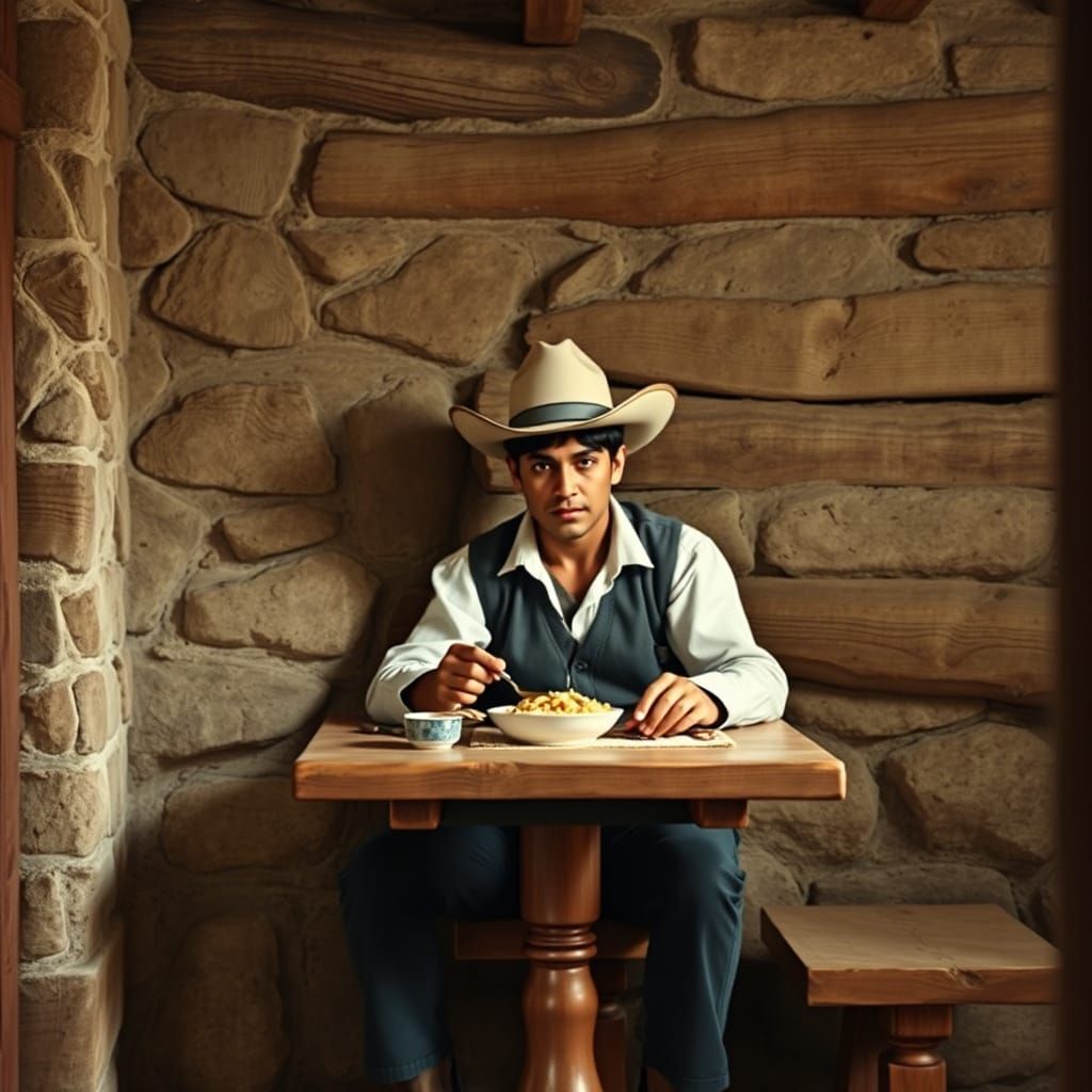 Vaquero Meal in 1850s Texas Bunkhouse