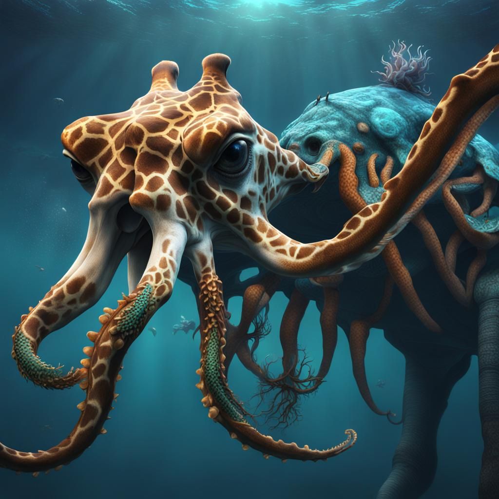 Giraffe-Octopus Hybrid Creature in Detailed Digital Painting