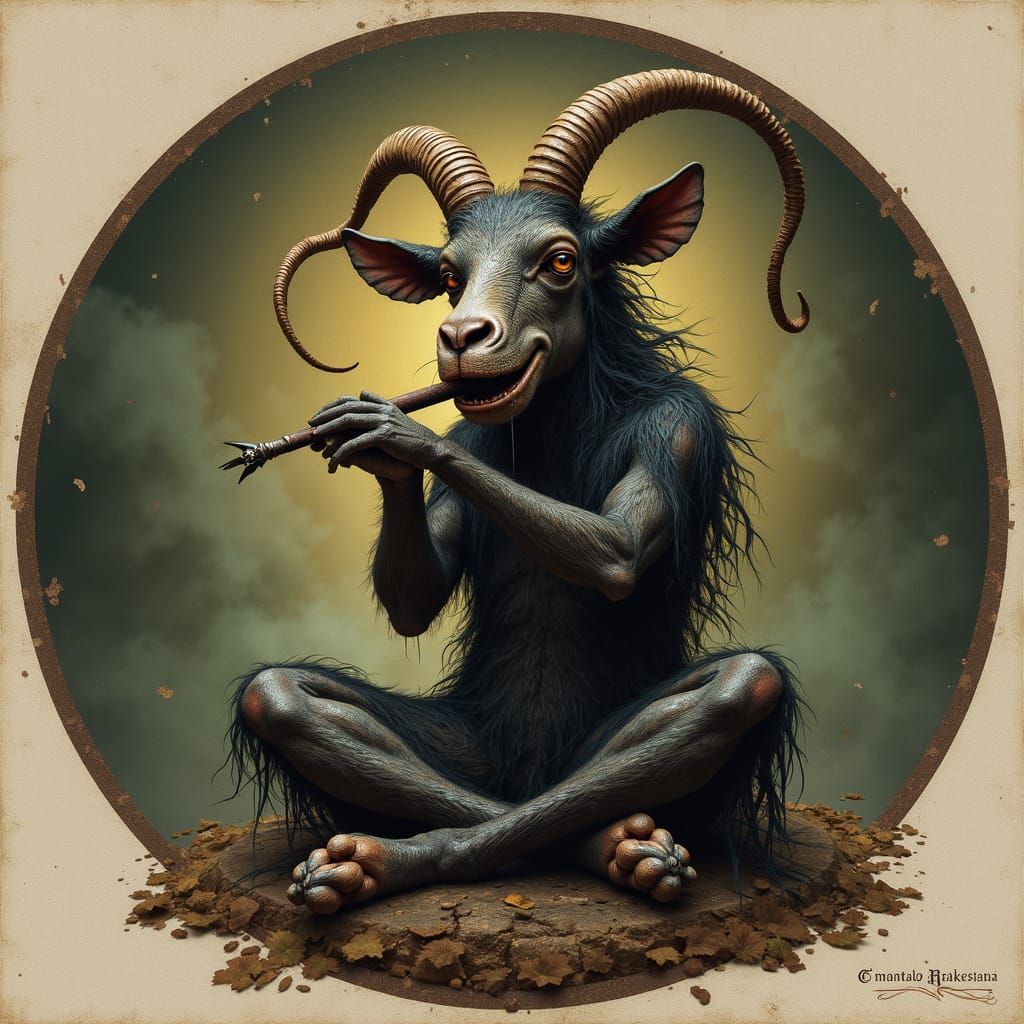Pan Goat Plays Panpipes in Mystical Aura