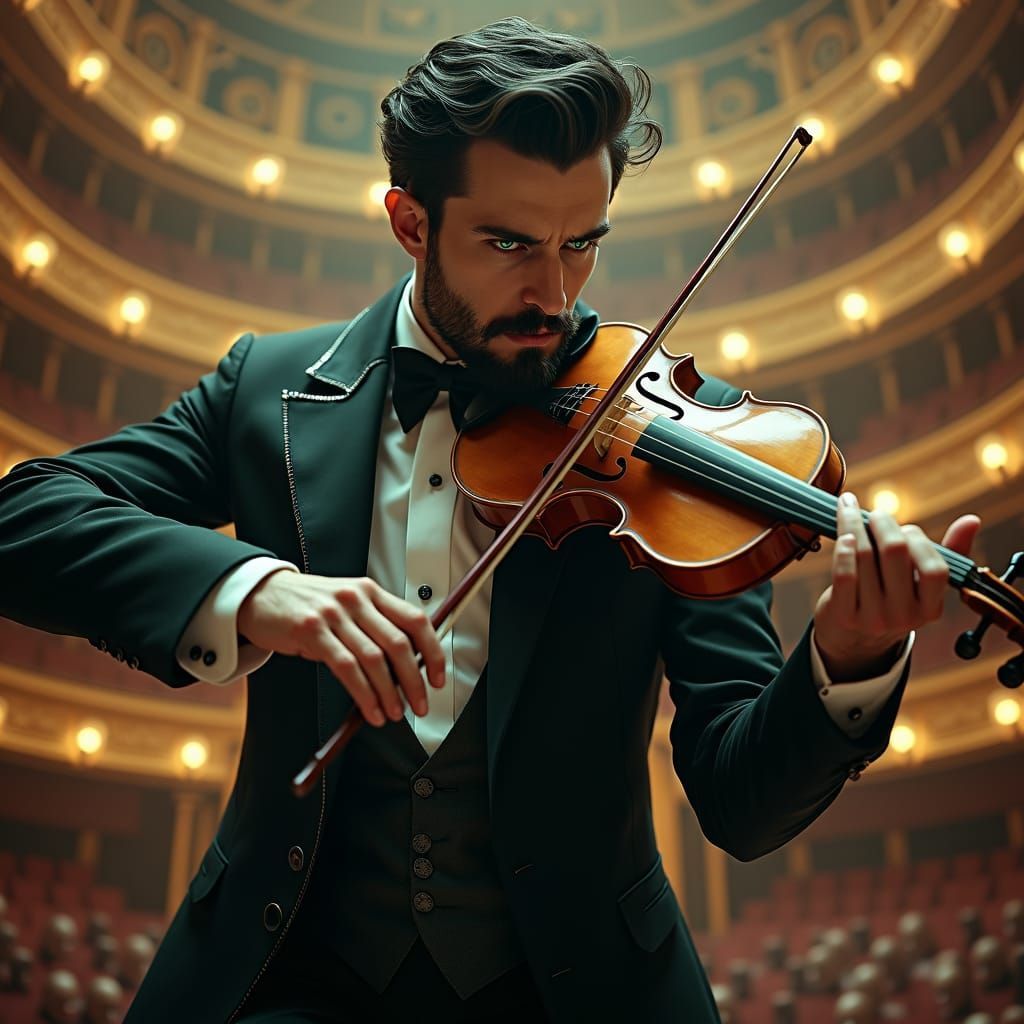 Sinister Maestro Plays Violin in Haunting Opera Scene